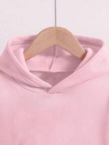 1 件青少年女孩休闲印花套头连帽衫运动衫，保暖内衬，长袖，秋冬学生青年服装 - 粉色 - 查看 5