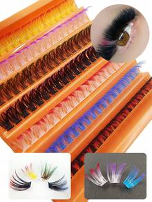 Asiteo 126 Cluster D-Curl 80D Ombre Colorful Lightweight Faux Mink Cluster Lashes - DIY Reusable False Eyelashes, Suitable For Music Festivals, Pre-Fanned Segmented Self-Lash, Easy To Create Perfect Makeup At Home - D - 查看 1