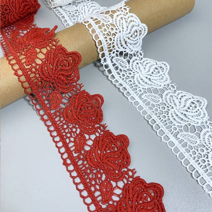 1 码水溶性花卉图案蕾丝，适用于 DIY 缝纫工艺品、婚纱、晚礼服和家居装饰蕾丝面料 - 彩色 - 查看 1