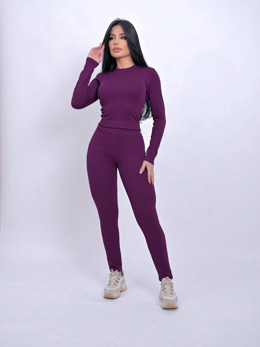 Ana Ruga Cropped Long Sleeve Simple None Beach Set - Color caoba - Ver 1