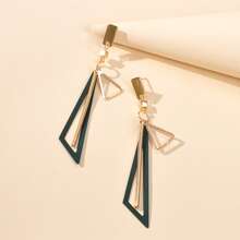 Gold Metal Geometric Triangle Dangle Bar Stud Earring Women Stylish Accessories - Green - View 2