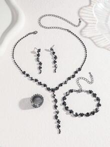 4pcs Women's Elegant Minimalist Versatile Jewelry Set - Necklace, Bracelet, Earrings, Ring, Fashionable & Suitable For Daily, Party And Other Occasions
