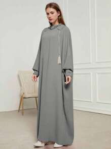 1 pieza Abaya de estilo de moda de Dubai con capucha, de color liso y arrugado de gasa, talla grande, adecuado para uso diario en primavera, verano y otoño, para mujeres