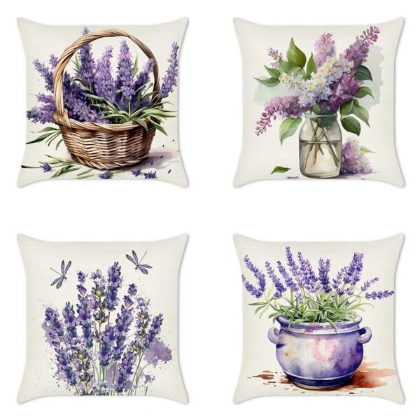 Linen Cushion Covers Lavender Pattern Cushion Covers Set Of 4 Square Decorative Cushions Sofa Cushion Covers Nordic Style Cushions Cushion Covers Bohemian Style With Black And White Geometric Stripes Decorative Cushions Sofa Cushions