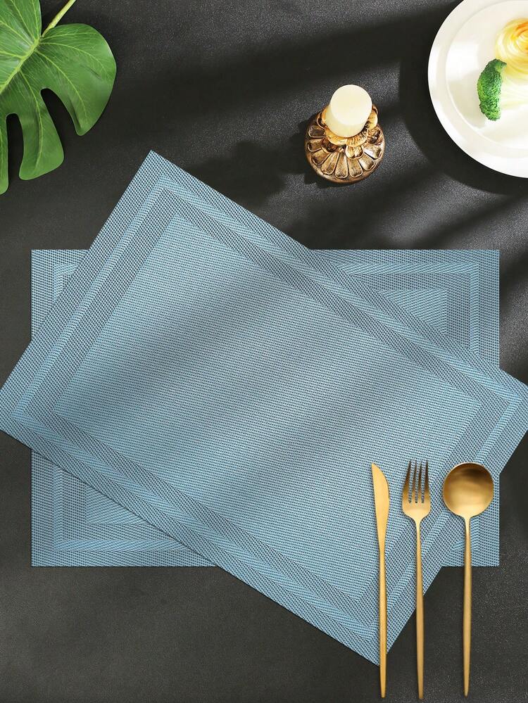 2/6/12pcs Set Multicolor Simple Striped Woven PVC Placemats, Washable, Easy To Clean, Wipe-Clean, Non-Slip, Heat-Resistant, Holiday Wedding Party Dining Table Decor - Multicolor - View 11