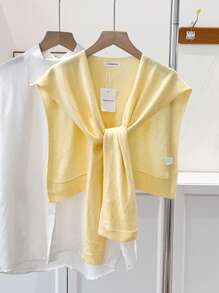 1pc Women's Solid Color Shawl Cardigan, Lightweight Spring/Autumn Shirt Collar Accessory, Suitable For Layering With Sweaters, Shirts, Scarves For Students And Office Wear