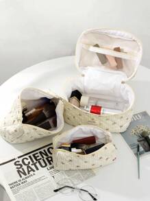 1 Stück weiße gesteppte Reißverschlusstasche mit kariertem Blumenmuster Make-up Tasche, modisch und lässig große Kapazität tragbare Reißverschluss Make-up Taschen, Reise- und Urlaubsutensilien Kosmetiktaschen für Binden, Slipeinlagen, Kabel-Kopfhörer, Ohrhörer, Kopfhörer, Ladegerät, Lippenstifte, Kosmetika, Parfüm, Pflegeprodukte, Heimdekoration, für Mütter, Frauen, Krankenschwestern, Studentinnen, Schulkinder, Schlüssel, Urlaubsgeschenke
