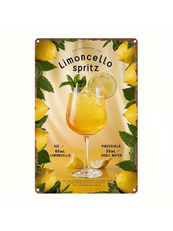 1pc Vintage Metal Lemon Spray Decor Sign, Retro Style Art Poster, 2D Wall Decor, Ideal Gift, Retro Art Room Decoration Suitable For Bedroom, Kitchen, Game Room, Balcony, Garden, Porch, Bar, Restaurant, Cafe, Club, Gym, Bathroom, Lounge, Office, Garage, Random Hole Design