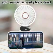 Ventilateur portable à main, ventilateur à piles avec base, 8 heures, affichage numérique, 5 vitesses, réglable à 90°, mini ventilateur rechargeable pour l'extérieur et l'intérieur