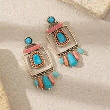 1 Pair Handmade Enamel Crystal Earrings With Variations In Shape, Color & Floral Pattern Placement - Multicolor - View 4
