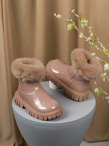 A Pair Of Children's Snow Boots, Fully Fleece Decoration, Thick-Soled Design, A Fashionable Choice For Winter Outings. They Can Withstand Extreme Weather And Are Suitable For Home, Play, Leisure, Parties And Other Scenarios,Girls Shoes, School Shoes,Cow Boy Boots,Combats Boot,Girls Boots, Boys Boots, Warm Shoes, Winter Shoes - Brown - View 4
