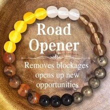 1pc 8mm Single Wrap Tiger Eye Stone, Green Agate, White Diamond Circle Bracelet For Women, Yellow Crystal Engraved Heart Bracelet