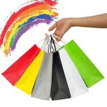 12 个小礼品袋,5.25x3x8 英寸带手柄的粉红色纸袋,牛皮纸粉红色纸袋,适用于小礼物、生日、婚礼派对礼品、零售、商品。单身派对袋。 - 玫紅色 - 查看 8