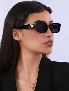 1 件装新款小框时尚韩版女士时尚眼镜，嘻哈方框眼镜，时尚影响者眼镜沙滩配饰女士眼镜墨镜基础款秋冬女装商务休闲礼品矩形 - 黑色 - 查看 8