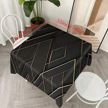 1pc Modern Minimalist Black Tablecloth With Gold Geometric Pattern - Machine Washable Polyester, Rectangular Design, Suitable For Dining Table And Coffee Table, Elegant Home Decor, Dining Table Decoration