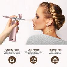30PSI High Pressure, Anti-Clogging Airbrush Kit With Compressor - Corded Rechargeable, Includes 0.3mm Nozzle And Cleaning Brush, Suitable For Painting, Cake Decorating, And More - Pink - View 6