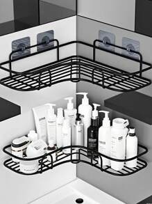 1 pieza Estantería de esquina grande de acero inoxidable para baño, estantería de esquina sin perforación, estantería de baño, estantería de almacenamiento de metal sin taladro para baño, cocina y dormitorio, ahorro de espacio, gabinete de almacenamiento exterior, estantería de almacenamiento triangular sin perforación, accesorios de baño, gabinete de almacenamiento montado en la pared, accesorios de baño, estantería de almacenamiento para champú, loción, cosméticos