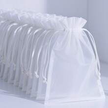 50个欧根纱礼品袋、珠宝袋、带抽绳的小网袋、用于包装透明袋、珠宝袋、小礼物、婚礼回礼、白色欧根纱糖果袋、婚礼糖果桌装饰、婚礼场地和背景墙装饰、礼品包装用品