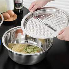 Ralador 4 em 1 Fatiador Bacia Legumes Queijo Tigela 26cm Cozinha saladeira aço inoxidavel inox - prata - Visão 6