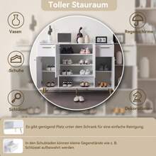 Sairedel Großer Schuhschrank mit Schubladen & Türen – Weiß, Metallfüße – Maße: 130 cm Breite, 100 cm hoch