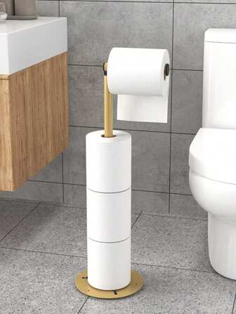 Toalettpappershållare med 4 rullar - Självhäftande installation, Hopfällbar, oberoende förvaringshylla för badrum, Hållbar järnkonstruktion som sparar utrymme, Förvaring av toalettpapper, Slät metallutseende, Robust näsdukshållare (1 st)