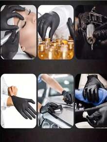 100 只一次性无乳胶丁腈手套（黑色）- 无粉，耐化学腐蚀，4 密耳，适用于沙龙、纹身、美发、环氧树脂工作、家庭和办公室使用耐用家用手套，适用于厨房、浴室、清洁、食品处理、纹身、美容、染发、宠物、沙龙、清洁和家居配件 - 黑色 - 查看 11