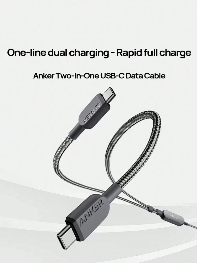 anker A8895 USB-C To USB-C Data Cable, PD 3.1 Fast Charging Cable, With Smart Temperature Control, Reinforced Core, 10000+ Bends Durable, Suitable For Laptops, Phones And Tablets. - Black - View 1
