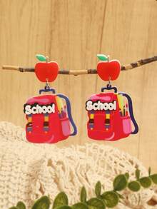 2pcs Creative Back To School/Teachers' Day Wooden/AcrylicPrint Earrings - Adolescent Unique Stationery School Bus Rainbow Pencil Education Slogan Earrings - Multicolor - View 14