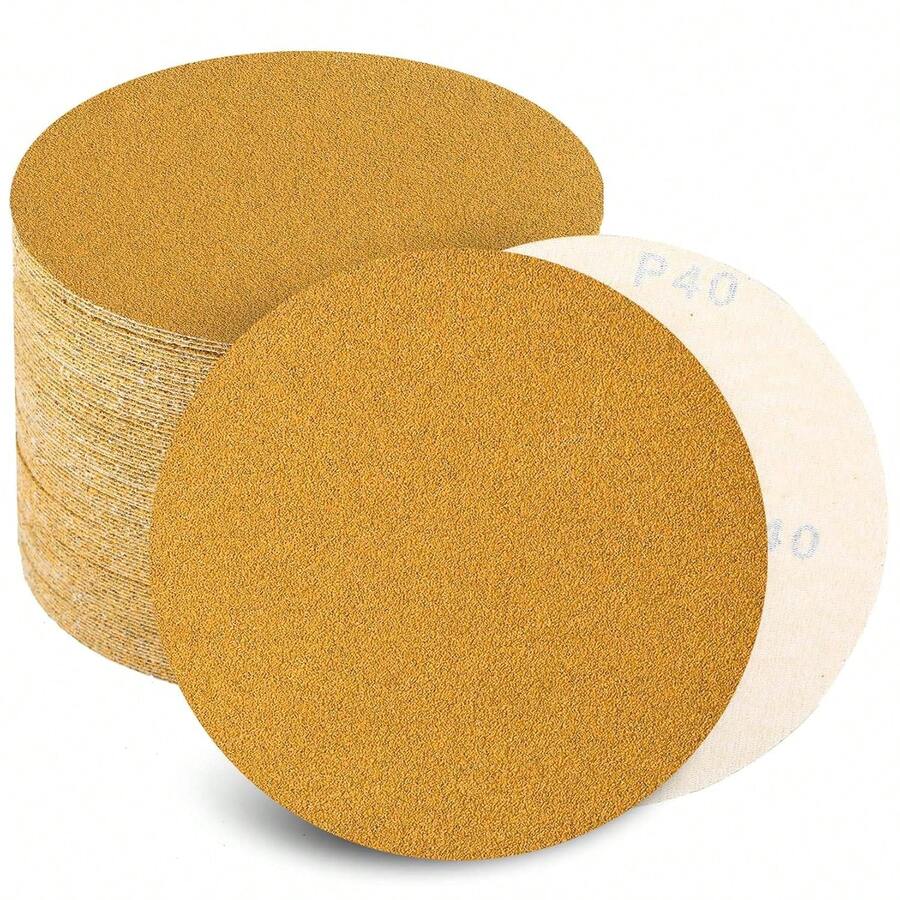 6Inch 60/80/100/120/150/240/320/400/600 Grit No-Hole Hook And Loop Sanding Discs 50/100Pcs, Random Orbital Sandpaper For Automotive And Woodworking - Yellow - View 1