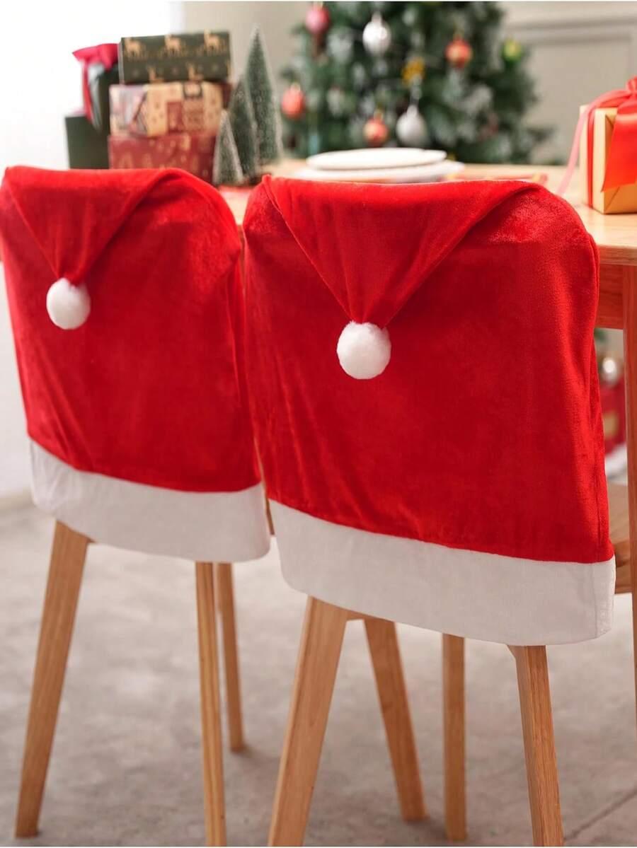 1/2/4/6pcs Christmas Chair Cover, Red Non-Woven Fabrics Santa Claus Hat Chair Back Covers For Xmas Decor Home Decor Christmas Decorations Room Decor Christmas Decorations Home