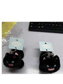 新款卷毛猫钥匙扣、情侣白猫和黑猫吊饰、毛绒猫娃娃背包装饰、礼物 - 彩色 - 查看 8