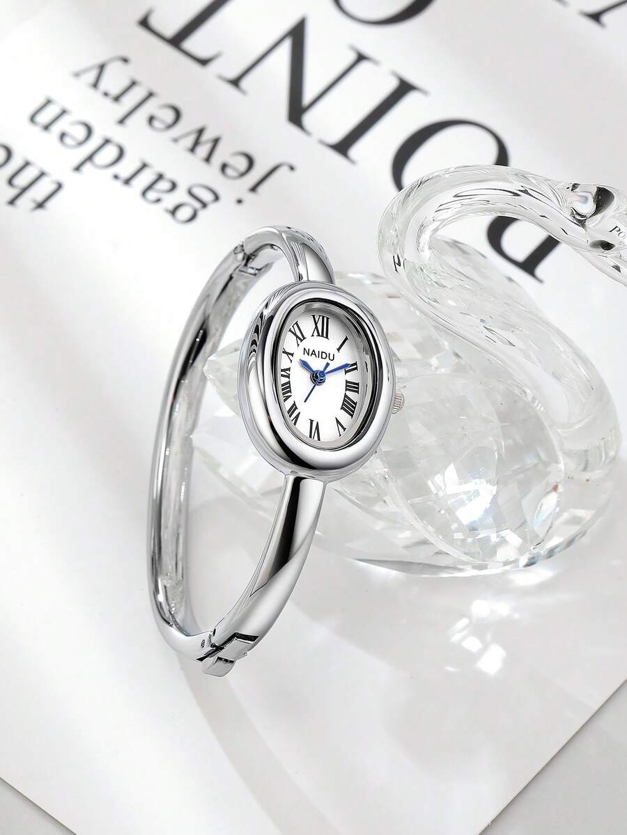 1pc Women's Bracelet Watch, Vintage Style Quartz Watch, Fashionable & Minimalist, Suitable For Daily Wear - Silver - View 1