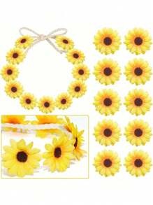 2 piezas Corona de flores de girasol y margarita, diadema de corona floral bohemia, accesorios para el cabello de novia hippie, adecuado para fiesta hawaiana, playa, sesión de fotos, fiesta y decoración de festival