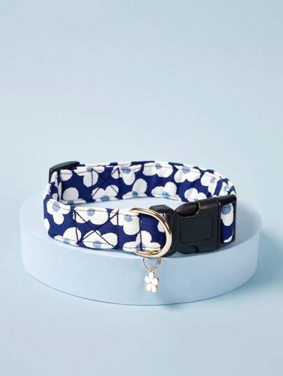 PETSIN Soft & Comfortable Flower Print Pet Dog Collar With Floral Pendant, Adjustable Washable Cute Dog Necklace