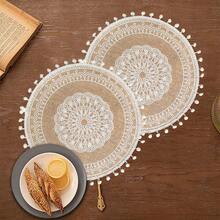 4 Stücke/6 Stücke/8 Stücke/10 Stücke 38cm (14,9 Zoll) runde weiße Baumwollkugeln im nordischen Stil, Hochzeitsthemen Tischsets, Abschluss- und Partydekoration, hitzebeständig, Schmutzabweisend, Restaurant-Feiertagsdekorationen, Heimdekoration