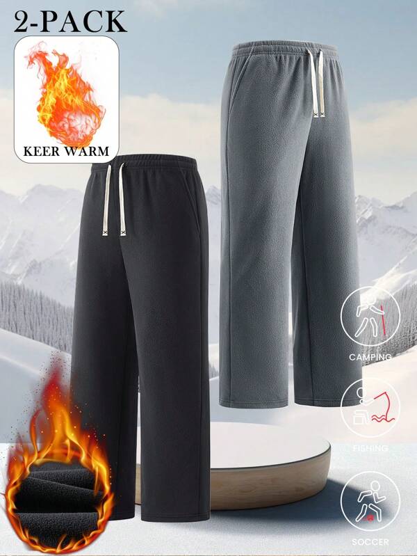 2 piezas Pantalones gruesos de forro polar de doble cara para hombres, para deportes al aire libre, a prueba de viento y con estilo, para otoño/invierno