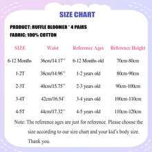 ORINERY 4-Pack Cotton Baby Underwear Kawaii Ruffle Bloomers For Kids Solid Breathable Panties Toddler Girls Soft Undies Multicolor Assorted Briefs Vibrant Colors Diaper Covers Photography Summer Dresses Children's Clothes - KL736B - 查看 3