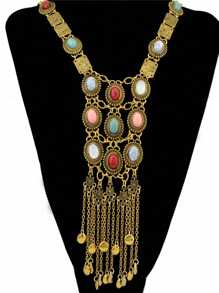 1 pieza Collar con colgante de turquesa bohemio vintage de borlas largas con diseño elegante para mujer, adecuado para regalos, fiestas, uso diario y ocasiones de boda
