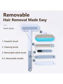 [4 en 1] Outil d'élimination des poils d'animaux de compagnie, nettoyeur de peluches pour les poils de chien et de chat, efficace en douceur sur les meubles, les tapis, les vêtements, la literie, éliminateur de poils de chat/chien avec manche extra long et brosse multifonctionnelle, réutilisable et lavable