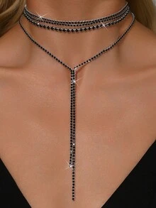 1piece Luxurious And Elegant Style, Black/White Multi-Layered Tassel Necklace Sparkles Rhinestone Brides, Delicate Temperament Accessories For Banquets And Weddings, Creative Gifts