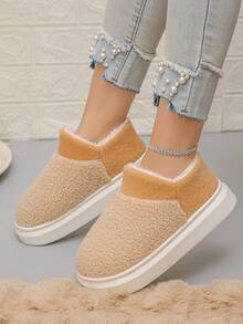 冬季新款高帮米色仿毛拼接杏色毛绒拖鞋，户外日常保暖全跟家用拖鞋，尺码36-45，女士黑色室内拖鞋