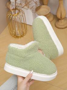 冬季新款高帮绿色仿毛拖鞋，户外和日常使用，温暖全包跟家居拖鞋，尺码 36-45，黑色女士家居拖鞋