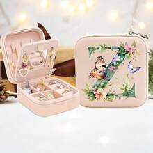 [花卉首饰盒] 1 件花卉首字母首饰收纳盒 | 紧凑型旅行盒，适用于戒指、项链、耳环 - 柔软天鹅绒衬里、耐用拉链、轻巧便携 - 非常适合珠宝整理和旅行，首饰盒旅行必需品旅行配件旅行包度假返校学校用品首饰盒 - 粉色 - 查看 21