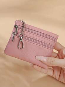 1 件女士涤纶短款钱包零钱包日常硬币收纳袋多口袋拉链硬币和钥匙扣女士钱包迷你钱包钱包小钱包可爱钱包钱包钥匙扣