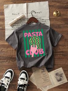 Camiseta de manga corta con cuello redondo blanca y estampada, top de verano para niñas preadolescentes y estudiantes - Gris Oscuro - Ver 3