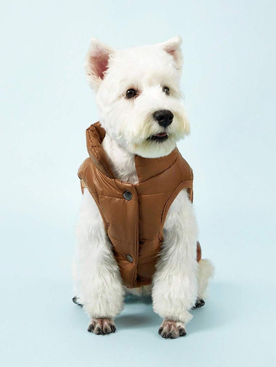 PETSIN 1 件简约纯色冬季宠物外套，带保暖内衬，防风，适合金毛猎犬等大型犬，户外 - 咖啡棕 - 查看 1