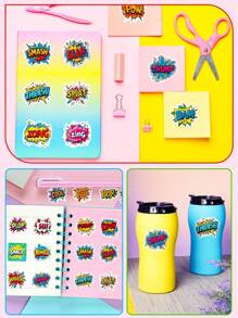 50张漫画音效贴纸，卡通音效贴花，活力动漫爆裂帧，卡通拟声词。防水乙烯基贴纸，适用于日记本、滑板、头盔、手机、派对礼品、节日礼物、角色扮演道具、返校时的流行文化装饰，适用于木材、玻璃、金属、陶瓷表面