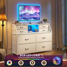 EnHomee 8 Drawers Dresser With Fabric Storage & LED Lights & Charging Station For Bedroom , Nightstand With Open Shelf For Living Room And Entryway, Easy To Assemble, White - 查看 1