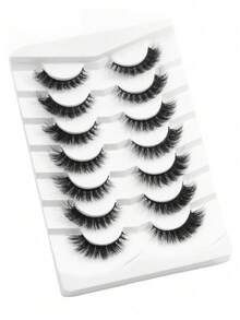 7 对自然浓密假睫毛和 1 个睫毛镊子和 2 个一次性睫毛刷，浓密卷曲蓬松睫毛，适合派对使用漫画睫毛，旅行必需品