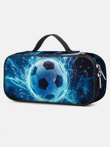 Kids Pencil Case With Soccer Ball Print, 3 - Layer Large Capacity, Cute Handle For Back To School, Multi-Slot Boys Mark Pouch With Zipper Compartments For Office School - Pencil Case - View 16